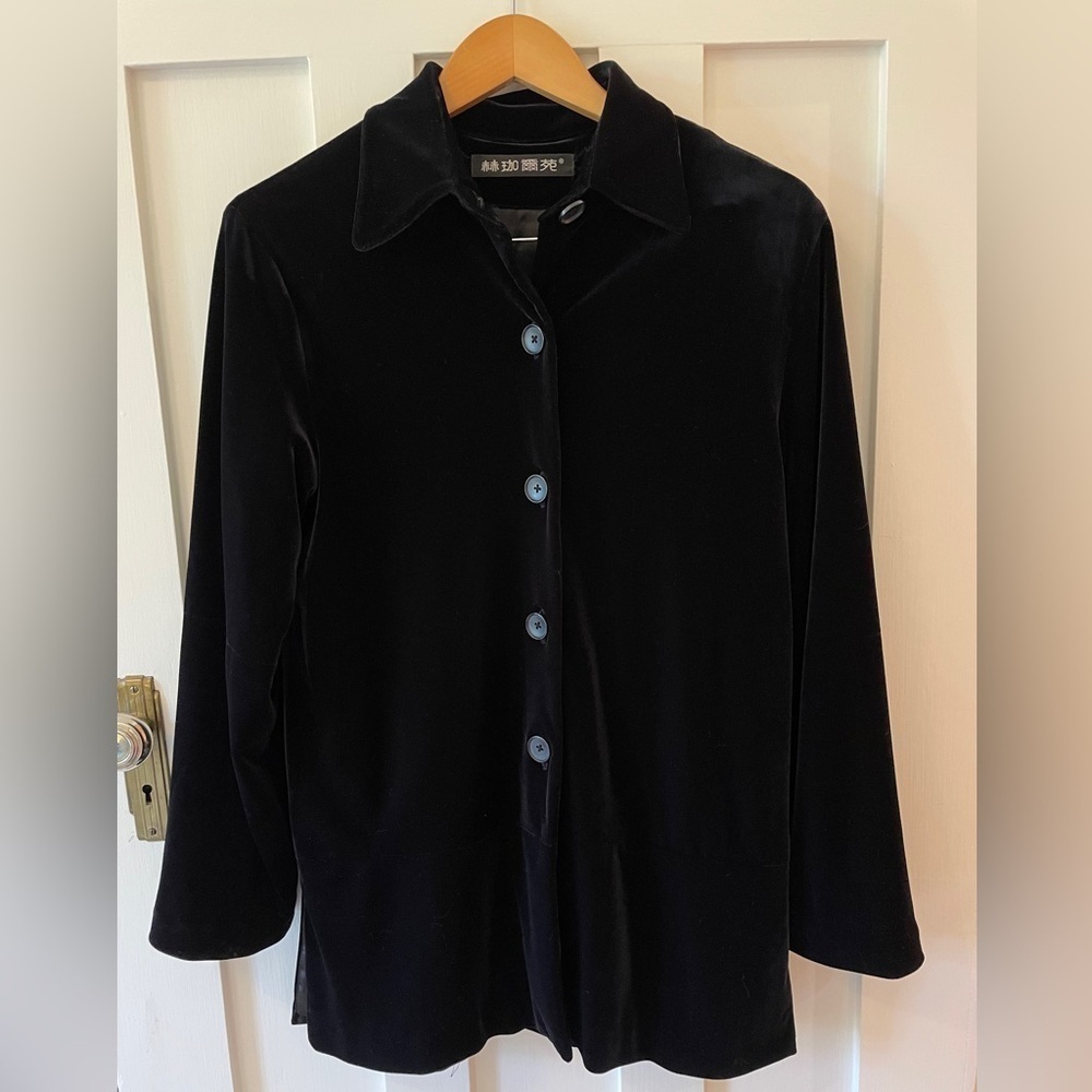 Black Velvet Button Down Front Shacket Jacket Overshirt